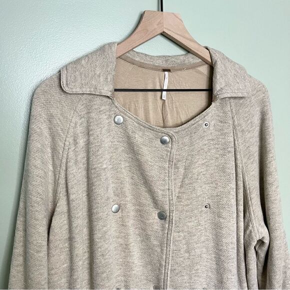 Free People Linen Blend‎ Double Breasted Slouchy Jacket in Beige Size Small - Picture 5 of 11